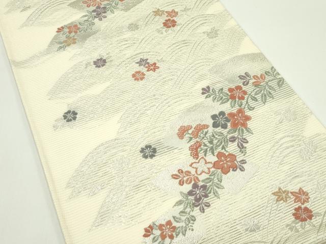 平和屋着物＊夏物 六通柄袋帯 地紙秋草文 銀糸 正絹 逸品 CABG7434rv
