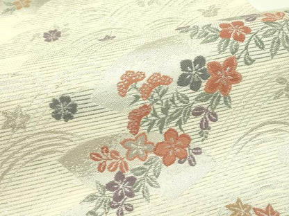 平和屋着物＊夏物 六通柄袋帯 地紙秋草文 銀糸 正絹 逸品 CABG7434rv