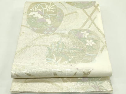 平和屋着物＊夏物 六通柄袋帯 秋草丸文 金糸 正絹 逸品 CABG7435rv