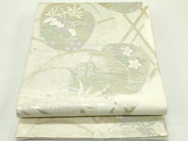 平和屋着物＊夏物 六通柄袋帯 秋草丸文 金糸 正絹 逸品 CABG7435rv
