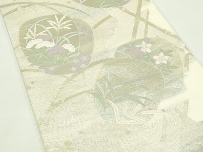 平和屋着物＊夏物 六通柄袋帯 秋草丸文 金糸 正絹 逸品 CABG7435rv