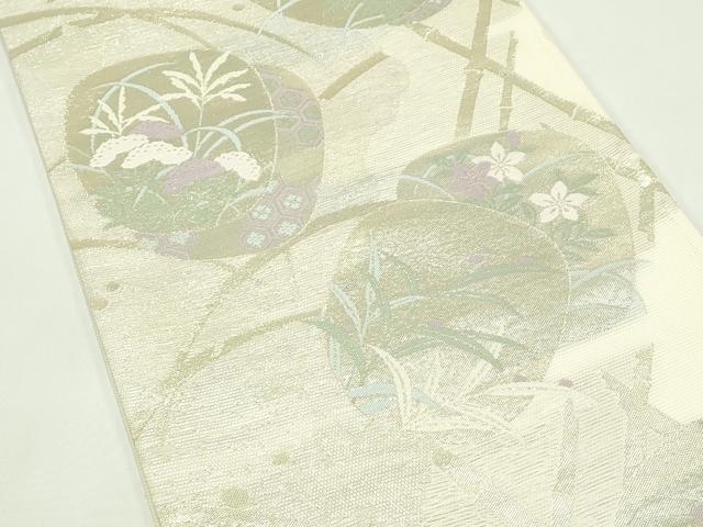 平和屋着物＊夏物 六通柄袋帯 秋草丸文 金糸 正絹 逸品 CABG7435rv