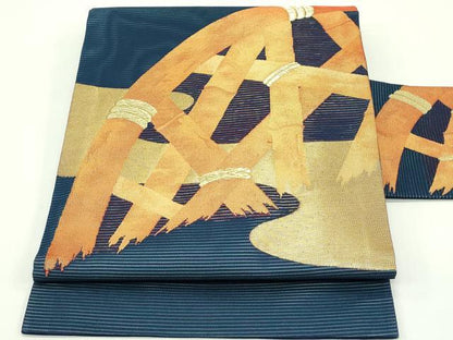平和屋着物＊夏物　九寸名古屋帯　籬文様　金糸　正絹　逸品　CABG7436rv