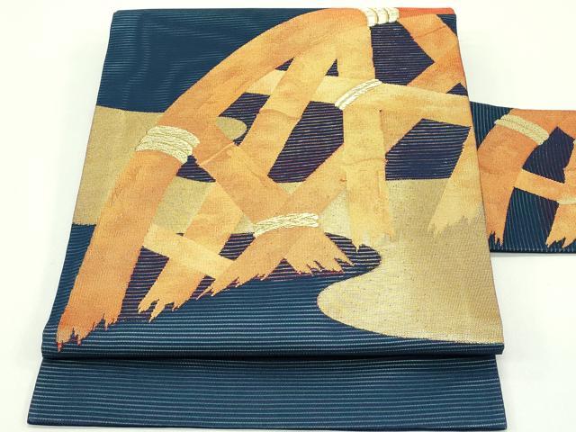 平和屋着物＊夏物　九寸名古屋帯　籬文様　金糸　正絹　逸品　CABG7436rv