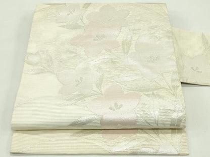 平和屋着物＊夏物　九寸名古屋帯　桔梗　銀糸　正絹　逸品　CABG7437rv