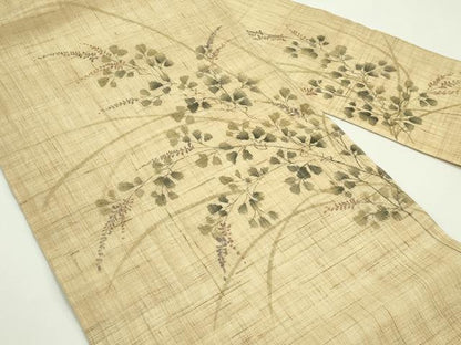 平和屋着物＊夏物　九寸名古屋帯　手描き　萩　麻　逸品　CABG7439rv