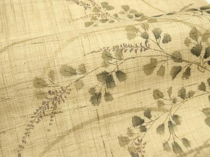 平和屋着物＊夏物　九寸名古屋帯　手描き　萩　麻　逸品　CABG7439rv