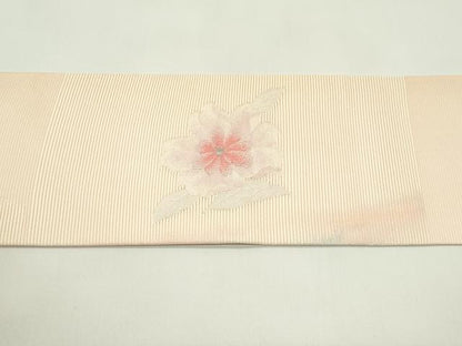 平和屋着物＊夏物　九寸名古屋帯　流水花文　銀糸　正絹　逸品　未使用　CABG7440rv