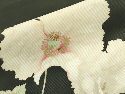平和屋着物＊夏物　絽塩瀬　太鼓柄　京袋帯　牡丹　黒地　金彩　正絹　逸品　CABG7449rv