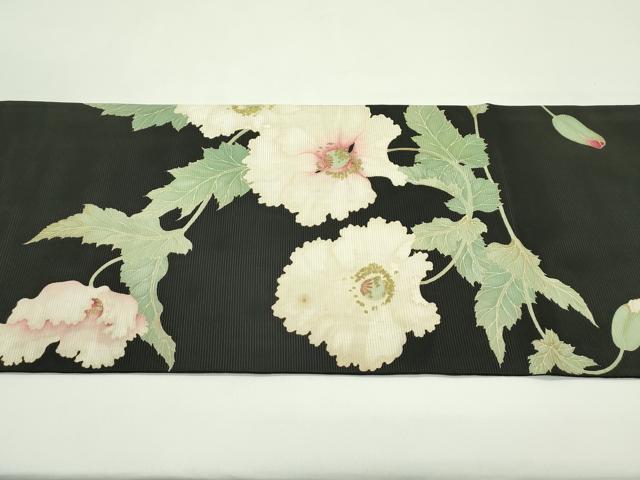 平和屋着物＊夏物　絽塩瀬　太鼓柄　京袋帯　牡丹　黒地　金彩　正絹　逸品　CABG7449rv