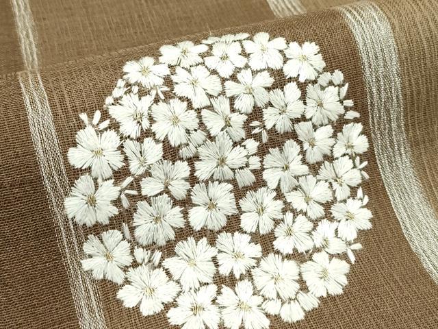 平和屋着物＊夏物　九寸名古屋帯　総刺繍　花丸文　銀糸　正絹　逸品　未使用　CABG7452rv
