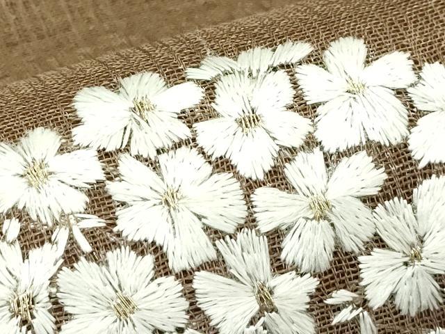 平和屋着物＊夏物　九寸名古屋帯　総刺繍　花丸文　銀糸　正絹　逸品　未使用　CABG7452rv