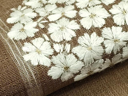 平和屋着物＊夏物　九寸名古屋帯　総刺繍　花丸文　銀糸　正絹　逸品　未使用　CABG7452rv