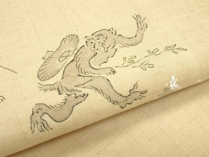 平和屋着物＊夏物　染色作家　桐山紫香　九寸名古屋帯　手描き　鳥獣戯画　絹麻　逸品　CABG7453rv