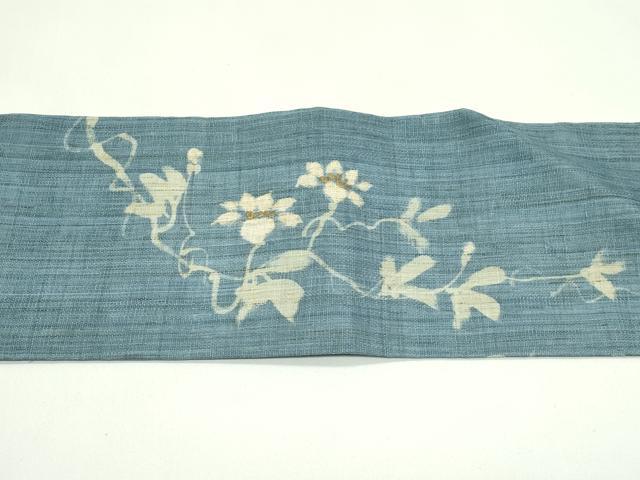 平和屋着物＊夏物　九寸名古屋帯　草花文　麻　逸品　CABG7454rv