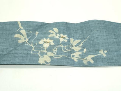 平和屋着物＊夏物　九寸名古屋帯　草花文　麻　逸品　CABG7454rv