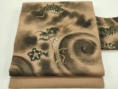 平和屋着物＊夏物　アンティーク　大正ロマン　九寸名古屋帯　手描き　龍　金銀糸　正絹　逸品　CABG7455rv