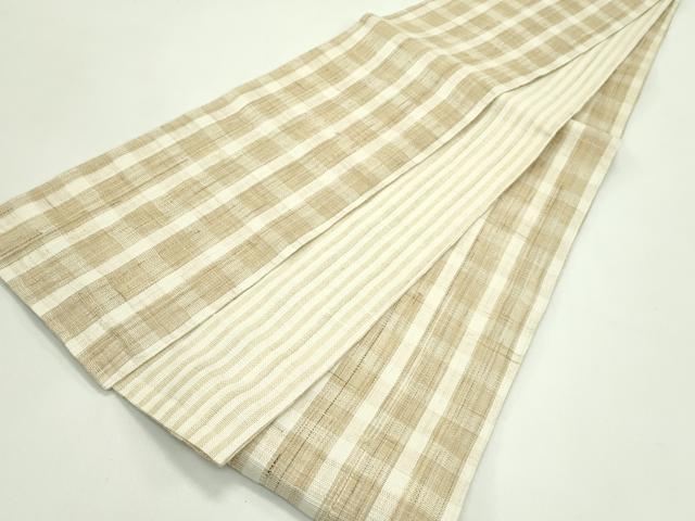 平和屋着物＊夏物　両面　半幅帯　格子柄　間道　麻　逸品　CABG7456rv