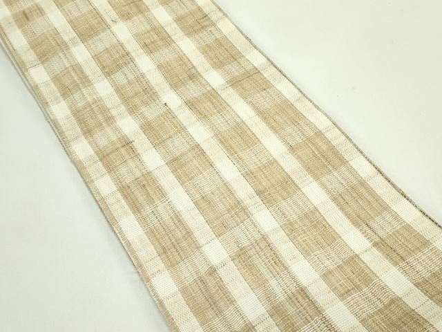 平和屋着物＊夏物　両面　半幅帯　格子柄　間道　麻　逸品　CABG7456rv