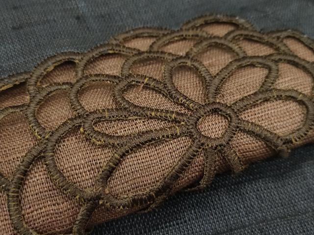 平和屋着物＊夏物　撫松庵　半幅帯　刺繍　菊　麻　逸品　CABG7457rv