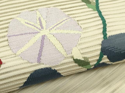平和屋着物＊夏物　つけ帯　絽綴れ　朝顔　蛍　金糸　正絹　逸品　CABG7459rv