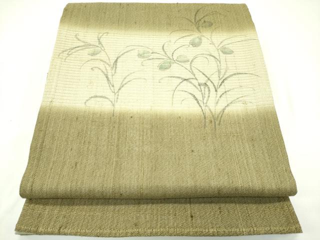 平和屋着物＊夏物 太鼓柄袋帯 作家物 手描き 紬地 草花文 正絹 逸品 CABG7474rv
