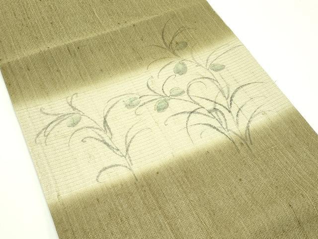 平和屋着物＊夏物 太鼓柄袋帯 作家物 手描き 紬地 草花文 正絹 逸品 CABG7474rv