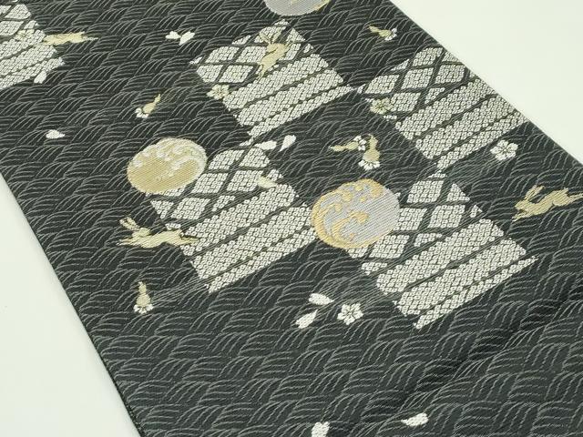 平和屋着物▽両面　六通柄袋帯　スリーシーズン　春夏秋　吉祥草花丸文　兎　金糸　正絹　逸品　CABG7475rv