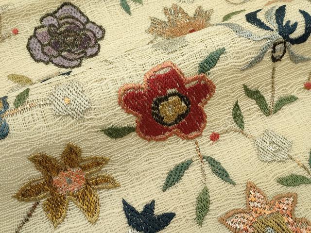 平和屋着物＊夏物　八寸名古屋帯　絽刺し　区限刺繍　草花文　正絹　逸品　CABG7484rv