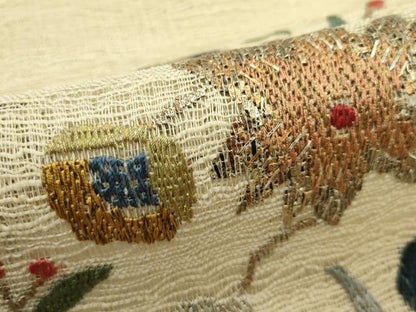 平和屋着物＊夏物　八寸名古屋帯　絽刺し　区限刺繍　草花文　正絹　逸品　CABG7484rv
