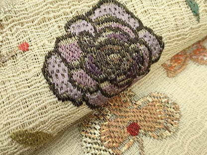 平和屋着物＊夏物　八寸名古屋帯　絽刺し　区限刺繍　草花文　正絹　逸品　CABG7484rv