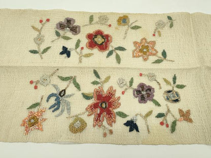 平和屋着物＊夏物　八寸名古屋帯　絽刺し　区限刺繍　草花文　正絹　逸品　CABG7484rv