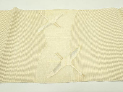 平和屋着物＊夏物　八寸名古屋帯　綴れ　飛鶴文様　金糸　正絹　逸品　CABG7485rv