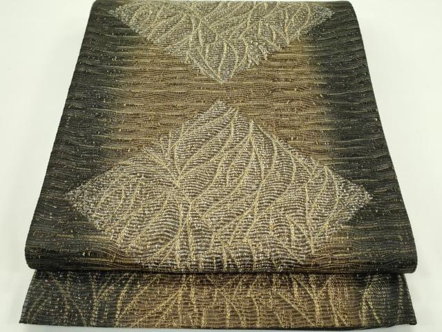 平和屋着物▽両面　全通柄袋帯　スリーシーズン　春夏秋　菱文様　横段文　金糸　正絹　逸品　未使用　CABG7487rv