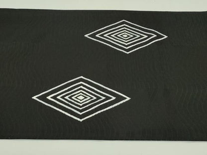 平和屋着物＊夏物 太鼓柄袋帯 菱文様 黒地 金銀彩 正絹 逸品 未使用 CABG7488rv