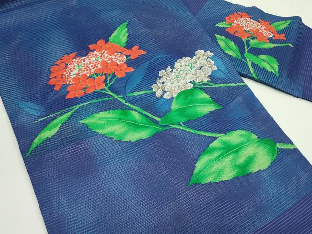 平和屋着物＊夏物　九寸名古屋帯　絽綴れ　紫陽花　金銀糸　正絹　逸品　CABG7493rv