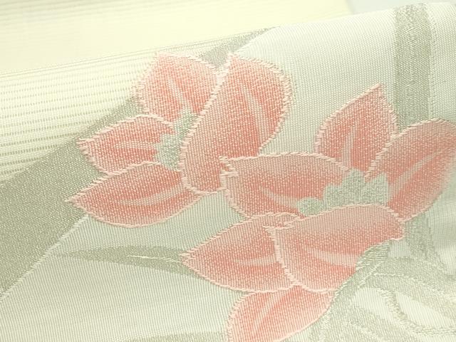 平和屋着物＊夏物　九寸名古屋帯　絽綴れ　草花文　銀糸　正絹　逸品　CABG7495rv