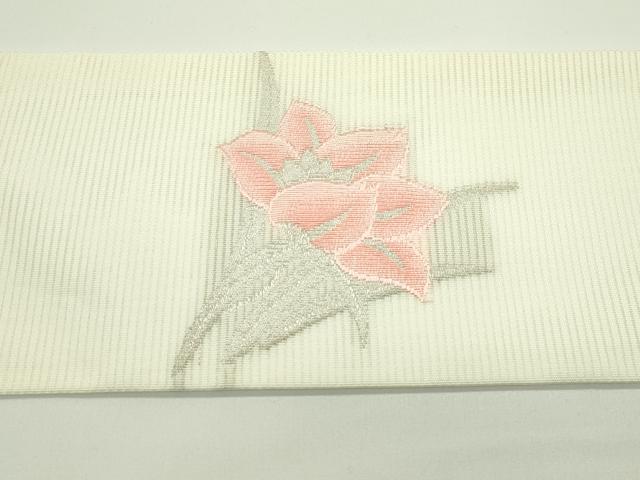 平和屋着物＊夏物　九寸名古屋帯　絽綴れ　草花文　銀糸　正絹　逸品　CABG7495rv
