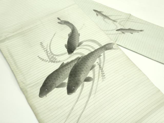 平和屋着物＊夏物　アンティーク　大正ロマン　絽塩瀬　九寸名古屋帯　作家物　手描き　魚　正絹　逸品　CABG7499rv