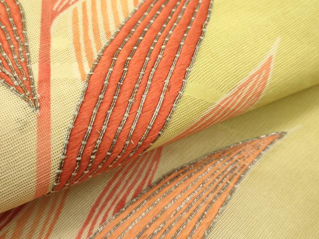 平和屋着物＊夏物　アンティーク　大正ロマン　九寸名古屋帯　駒刺繍　百合　正絹　逸品　CABG7500rv