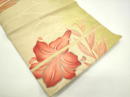 平和屋着物＊夏物　アンティーク　大正ロマン　九寸名古屋帯　駒刺繍　百合　正絹　逸品　CABG7500rv