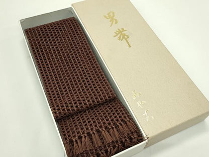 平和屋着物＊夏物　男性　角帯　羅　焦茶色　箱付き　正絹　逸品　CABG7507rv