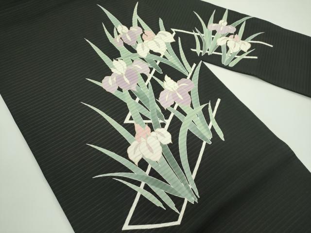 平和屋着物＊夏物　絽塩瀬　九寸名古屋帯　杜若　黒地　金彩　正絹　逸品　CABG7517rv