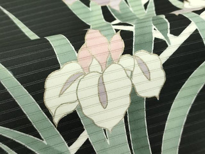 平和屋着物＊夏物　絽塩瀬　九寸名古屋帯　杜若　黒地　金彩　正絹　逸品　CABG7517rv