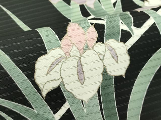 平和屋着物＊夏物　絽塩瀬　九寸名古屋帯　杜若　黒地　金彩　正絹　逸品　CABG7517rv