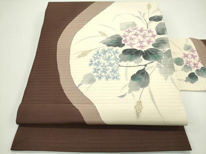 平和屋着物＊夏物　絽塩瀬　九寸名古屋帯　手描き　紫陽花　正絹　逸品　CABG7519rv