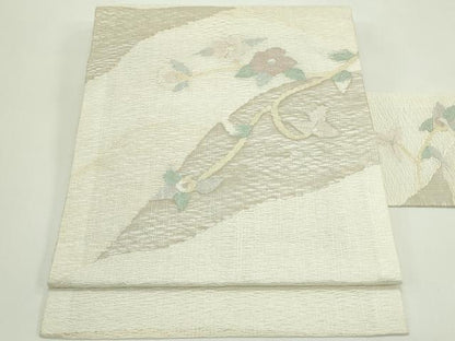 平和屋着物＊夏物　九寸名古屋帯　すくい織　草花文　金糸　正絹　逸品　未使用　CABG7521rv