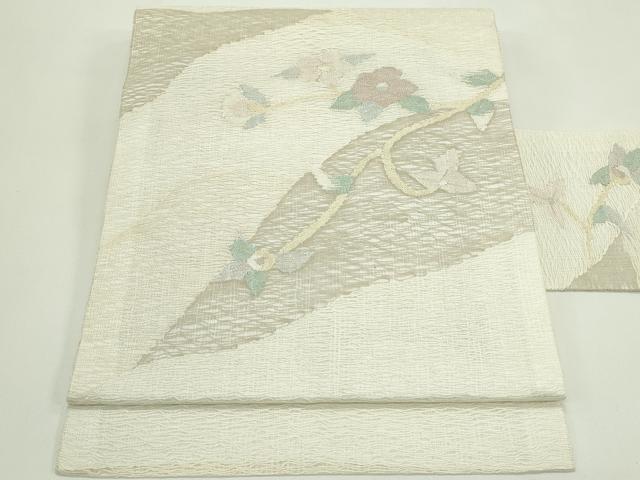 平和屋着物＊夏物　九寸名古屋帯　すくい織　草花文　金糸　正絹　逸品　未使用　CABG7521rv