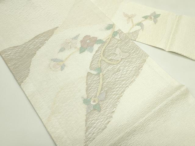 平和屋着物＊夏物　九寸名古屋帯　すくい織　草花文　金糸　正絹　逸品　未使用　CABG7521rv
