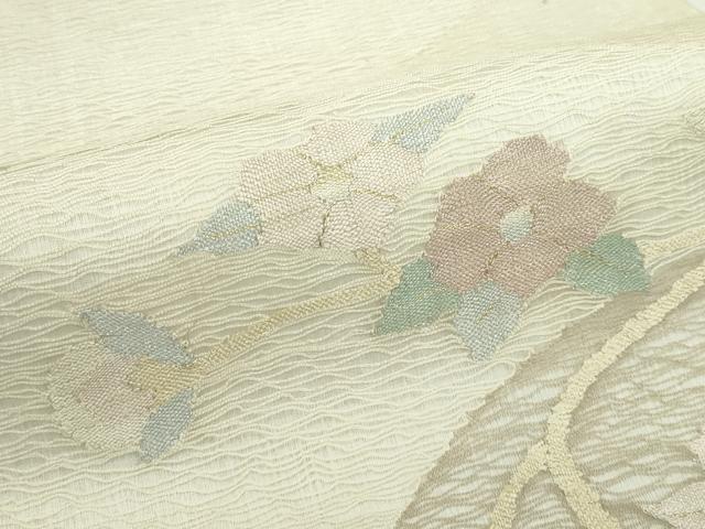 平和屋着物＊夏物　九寸名古屋帯　すくい織　草花文　金糸　正絹　逸品　未使用　CABG7521rv